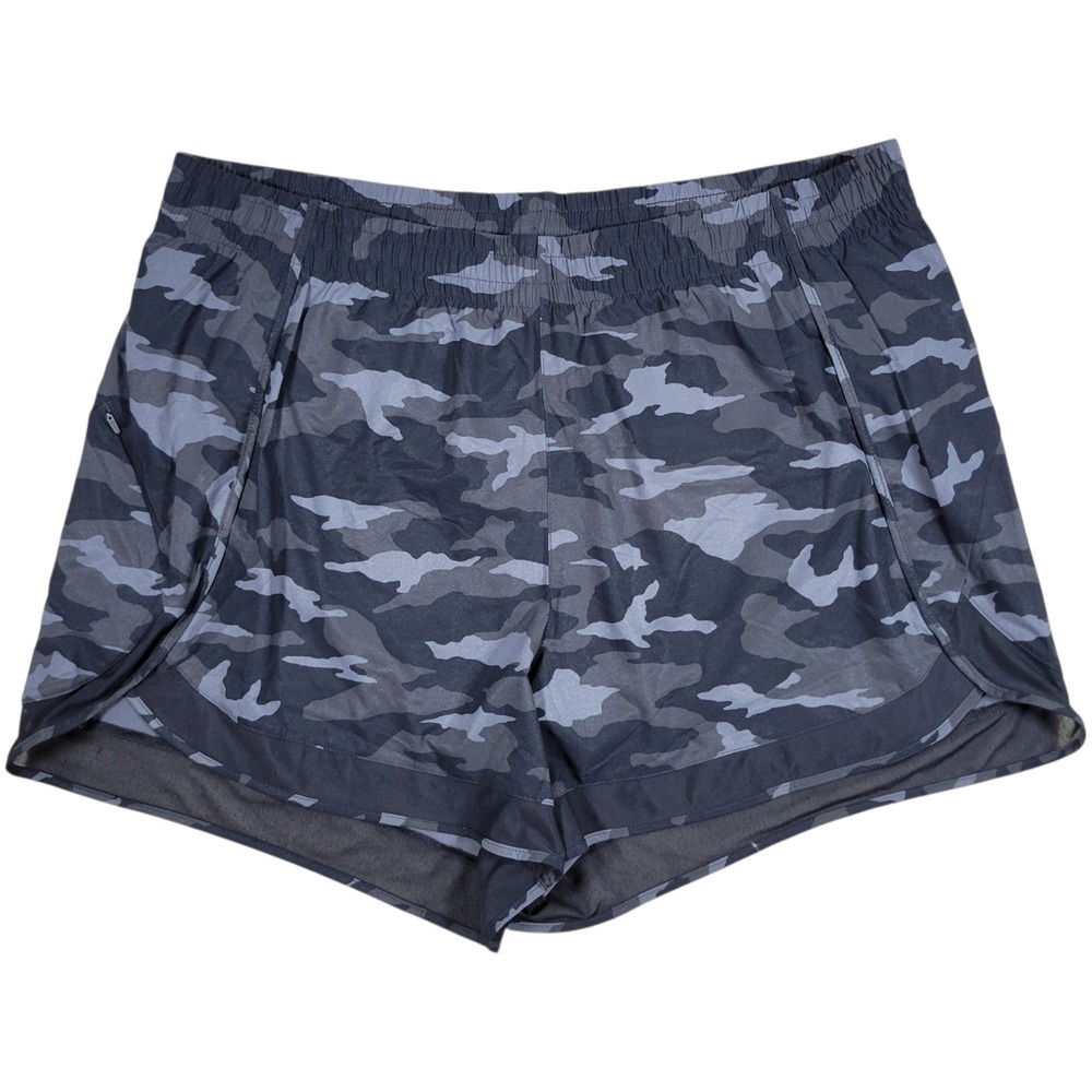 Athleta Printed Mesh Racer Run Short 4" Womens 2X Gray Camo Activewear Athletic